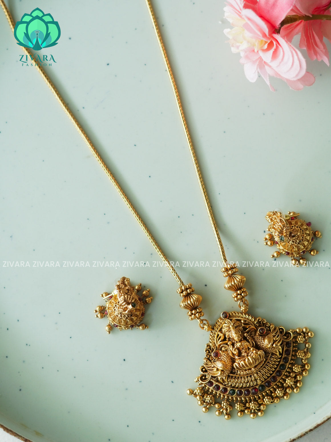 NITHYA TEMPLE NO STONE NORMAL MATTE neckwear with earrings- Zivara Fashion- latest jewellery design