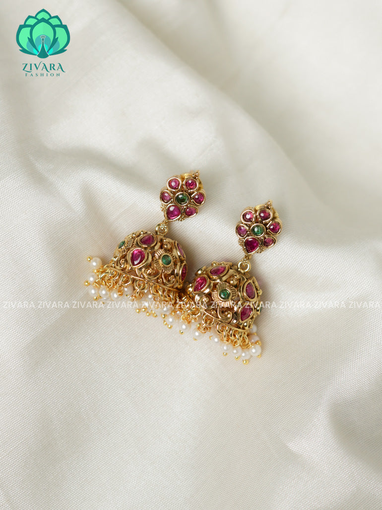 Medium size - TRADITIONAL PREMIUM MATTE  polish JHUMKA- latest jewellery collection- zivara fashion