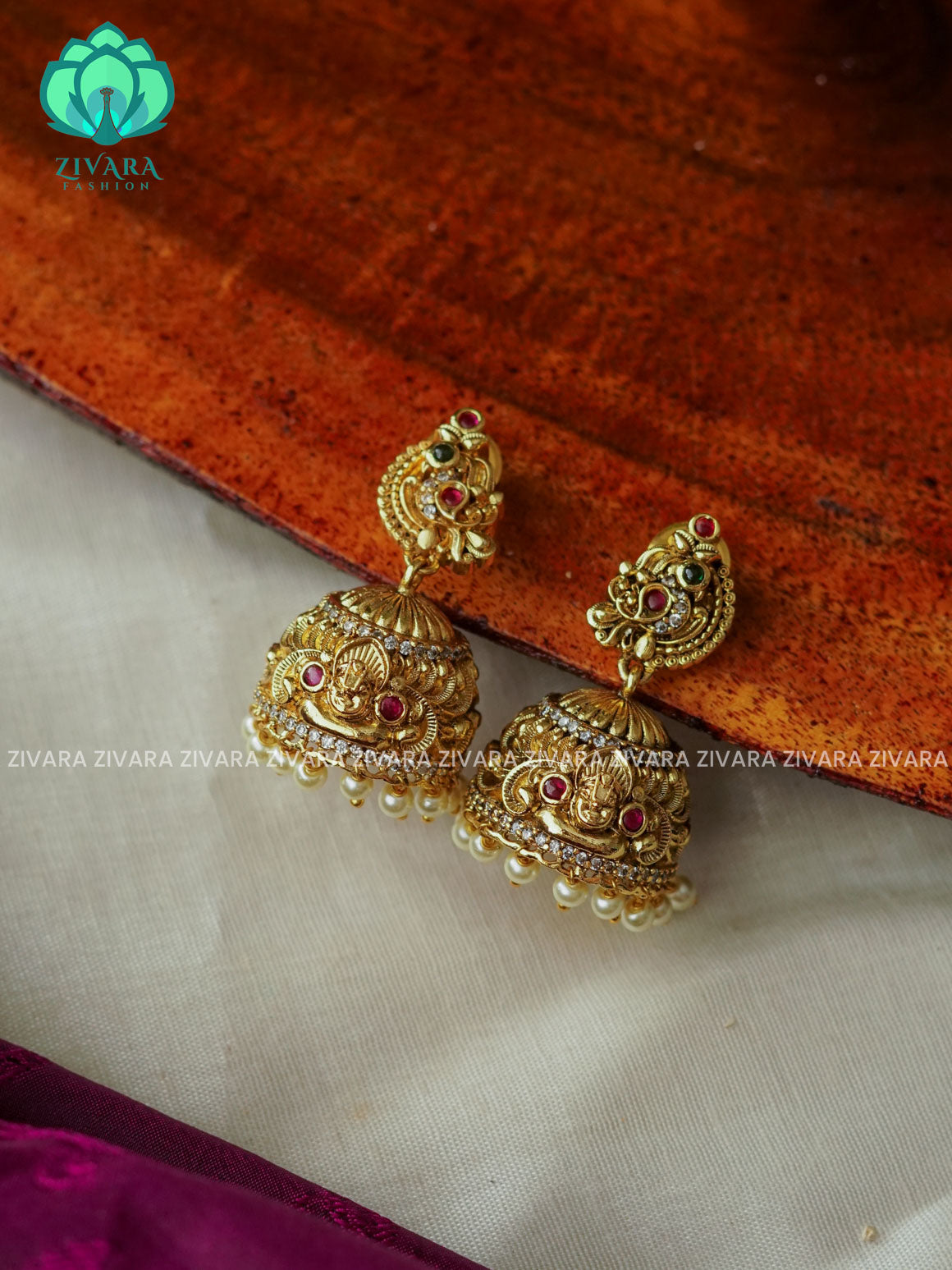 Medium size real kemp - TRADITIONAL PREMIUM MATTE  polish JHUMKA- latest jewellery collection- zivara fashion