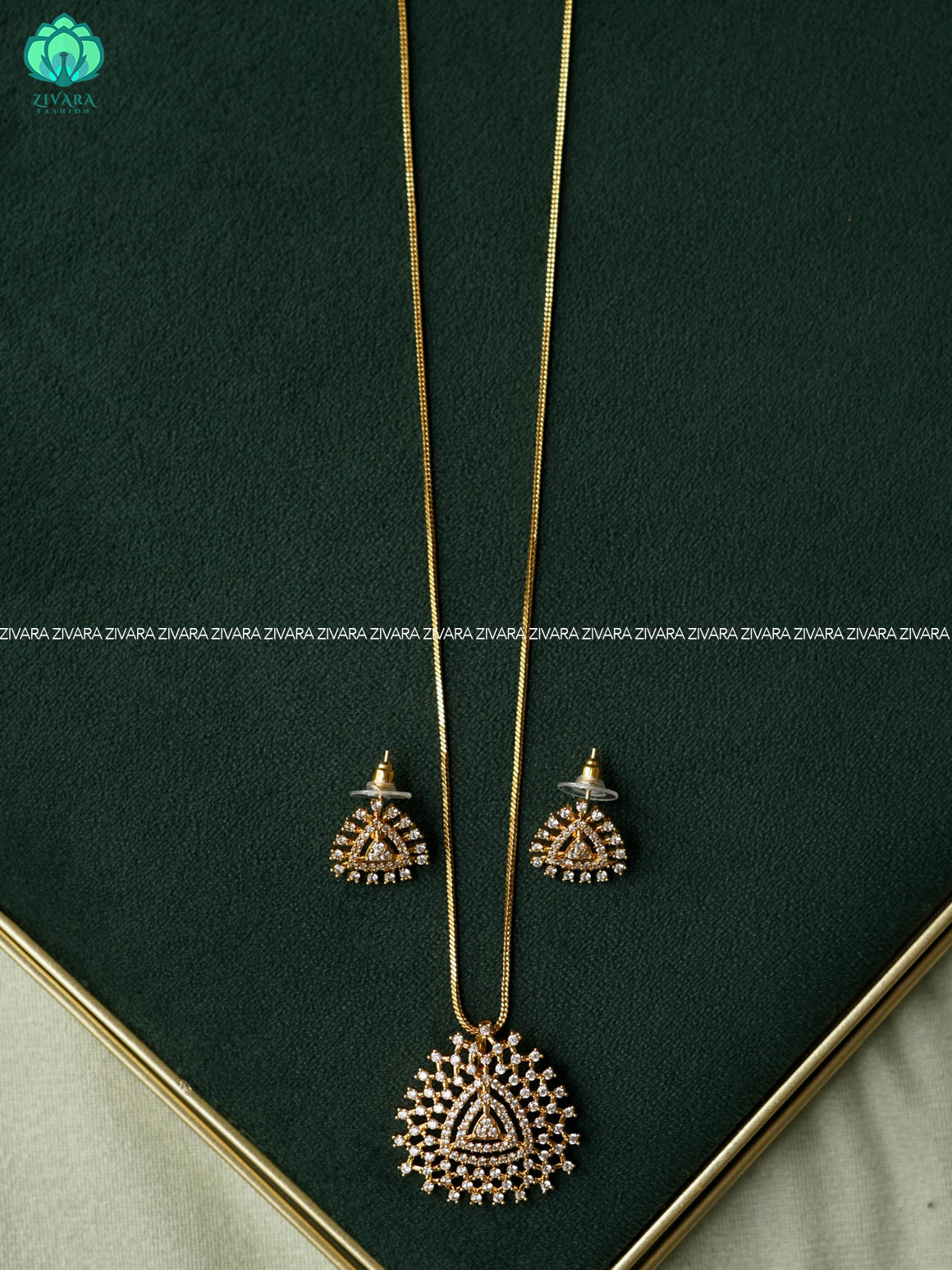 TRIANGLE PENDANT ( CHAIN COMPLIMENTARY) WITH EARRINGS -Trending office wear jewellery-Zivara fashion
