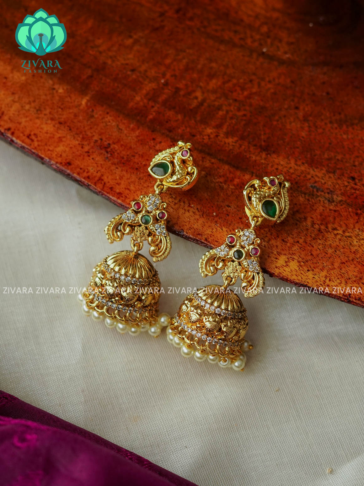 Peacock - TRADITIONAL PREMIUM MATTE  polish JHUMKA- latest jewellery collection- zivara fashion