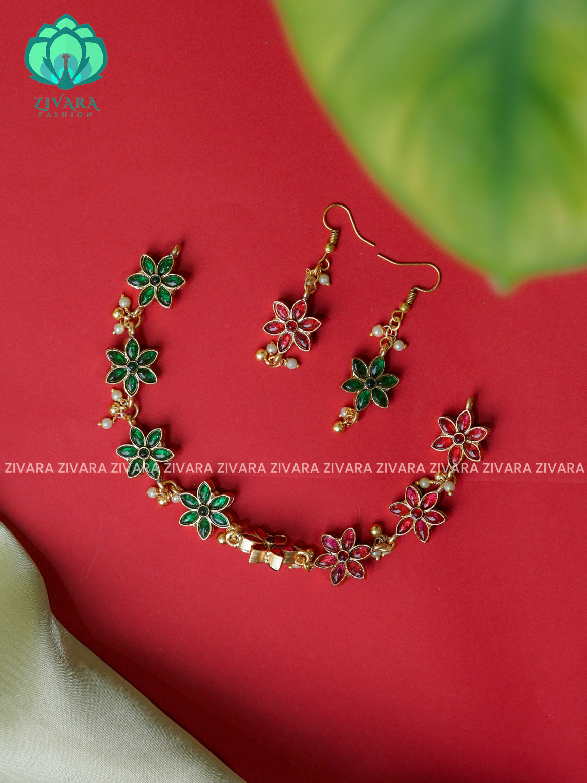 FLOWER DOUBLE SIDE NORMAL MATTE neckwear with earrings- Zivara Fashion- latest jewellery design