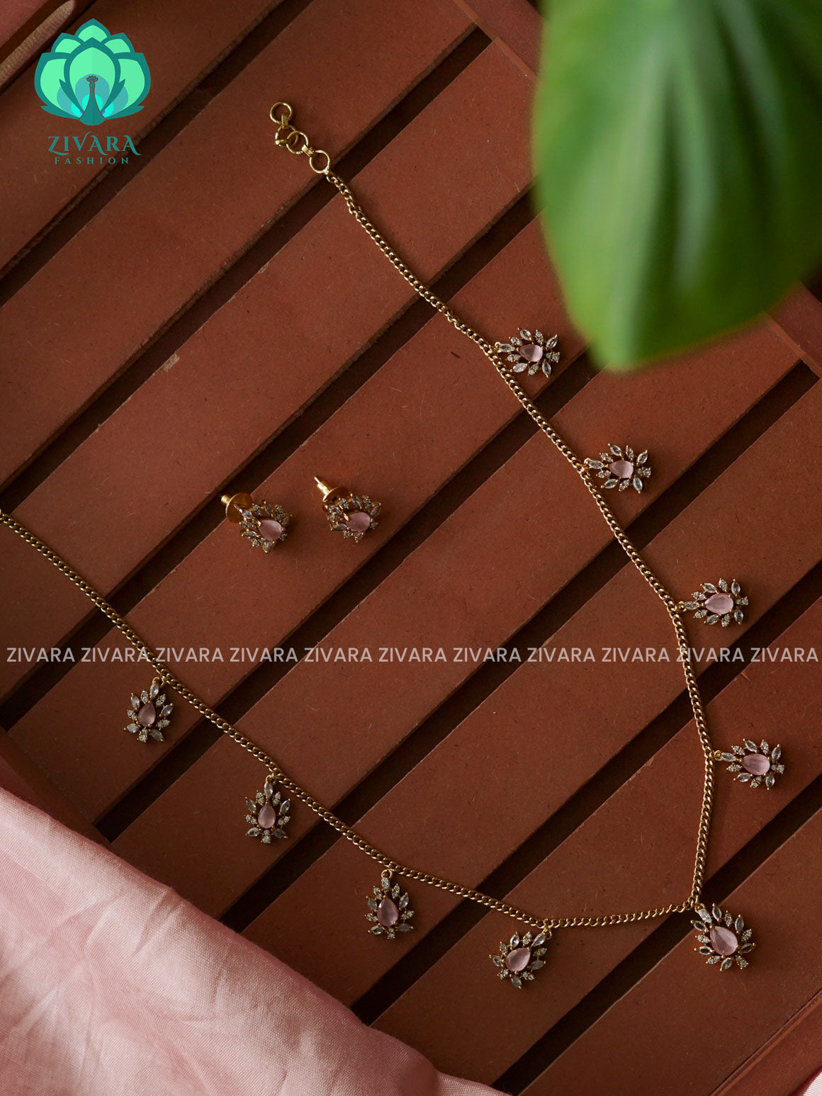PINK  FLEXIBLE CHAIN WITH HANGING tears -Traditional south indian premium neckwear with earrings- Zivara Fashion- latest jewellery design