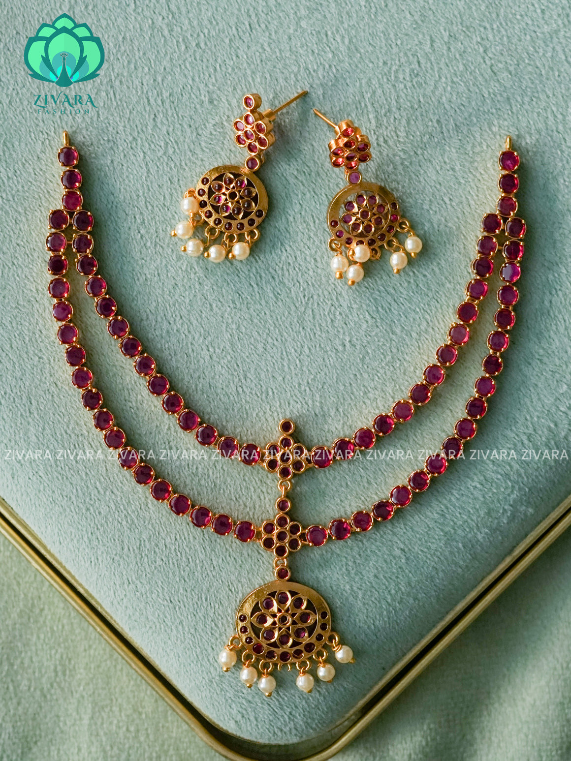 EVERGREEN STEP MATTE FINISH RUBY stone attigai-Traditional south indian premium neckwear - Zivara Fashion- latest jewellery design