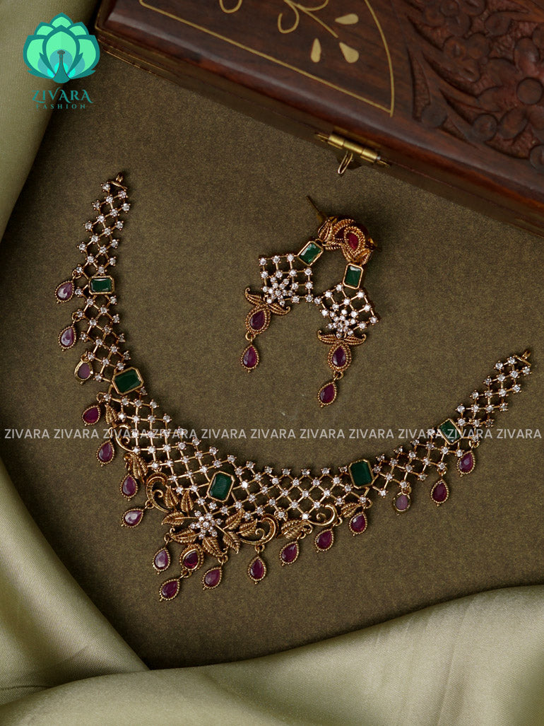 U type motif free bridal jewellery -Traditional south indian premium neckwear with earrings- Zivara Fashion- latest jewellery design.