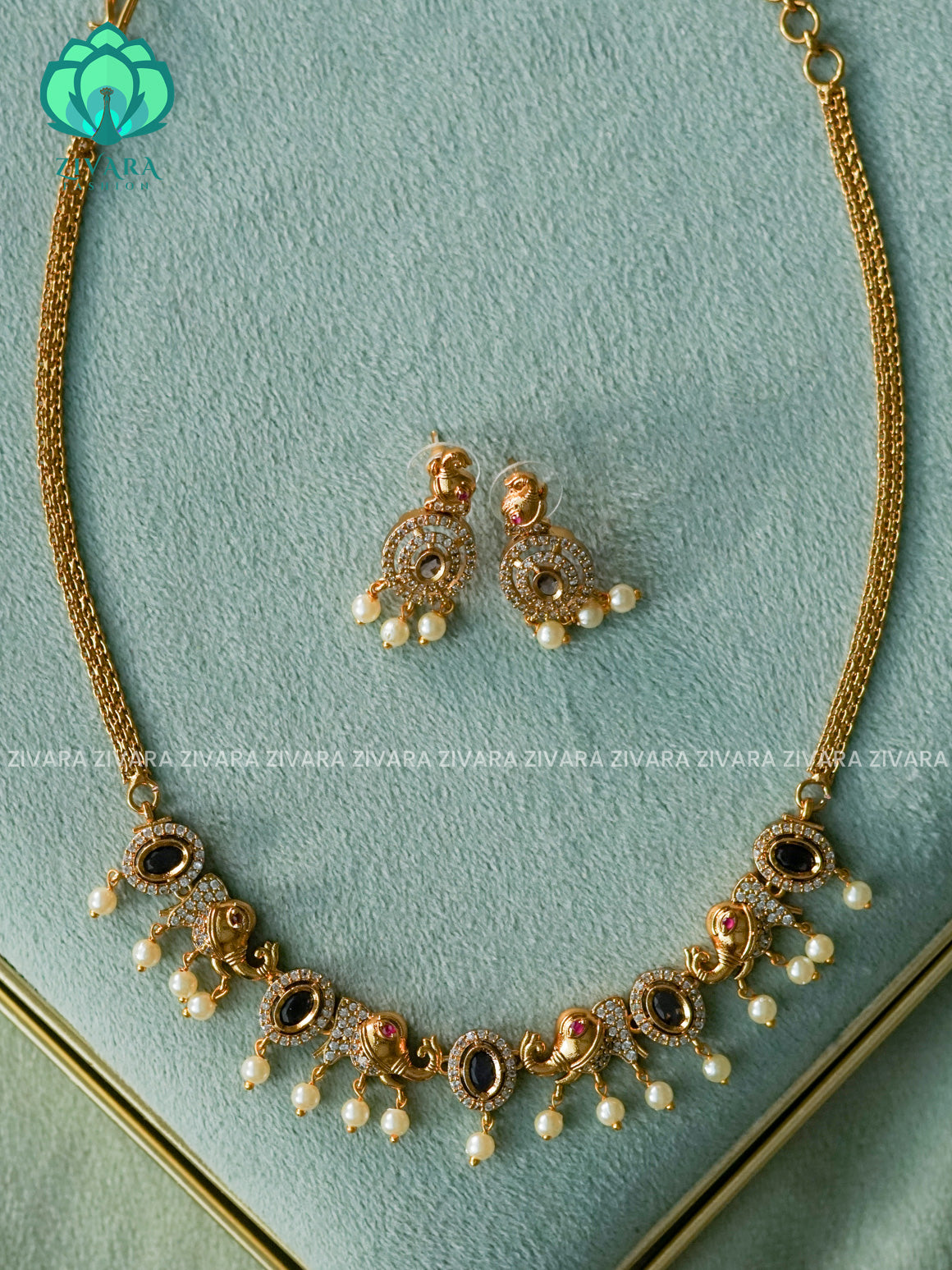 ELEPHANT PURPLE STONE KIDS FRIENDLY CHOKER - TRADITIONAL CHOKER COLLECTION - LATEST JEWELLERY COLLECTION