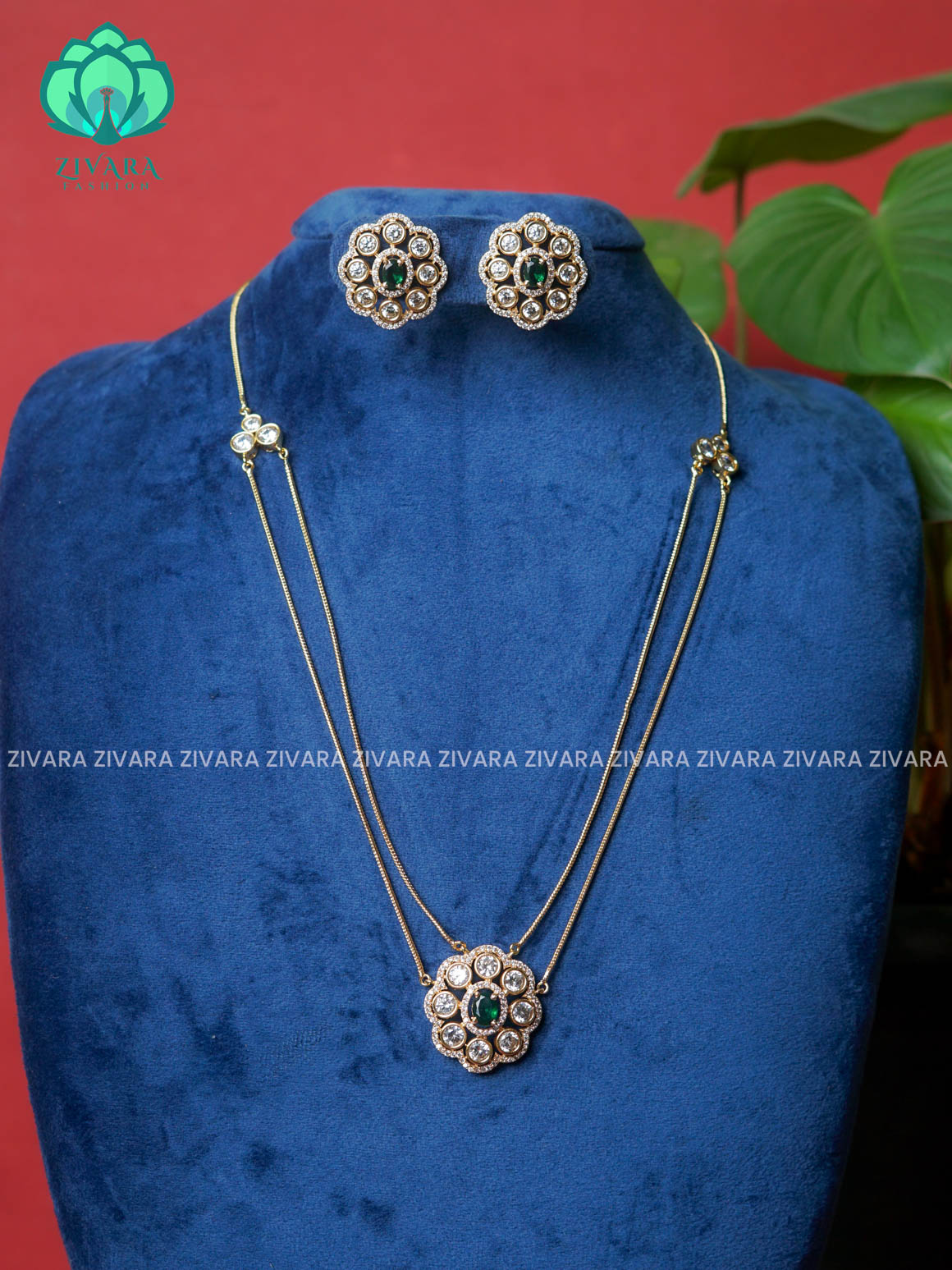 Green -Layered colour stone - stylish and minimal elegant neckwear with earrings- Zivara Fashion