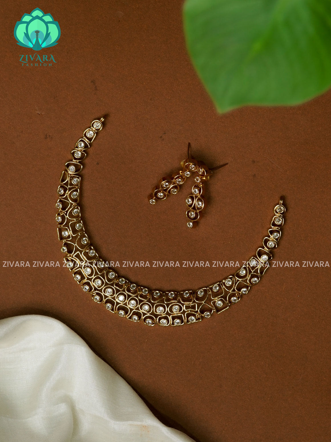 WHITE STONE HASLI  Traditional south indian premium neckwear with earrings- Zivara Fashion- latest jewellery desigN