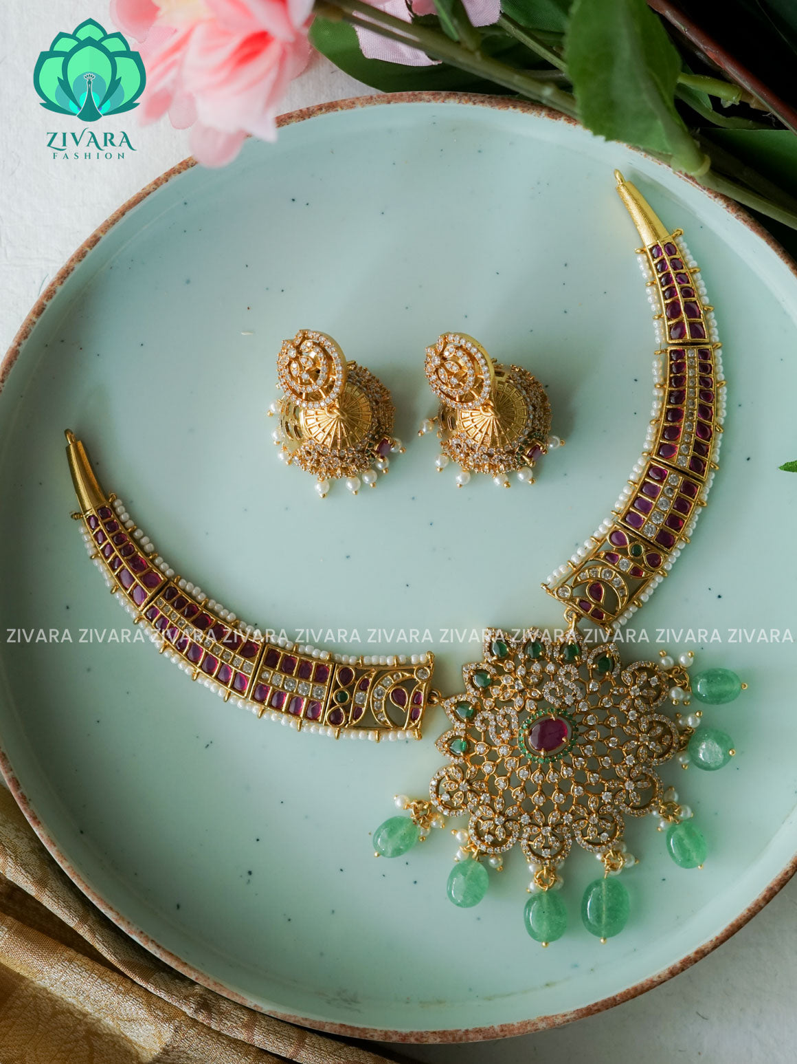 BRIDAL HASLI  -Traditional south indian premium neckwear with earrings- Zivara Fashion- latest jewellery design