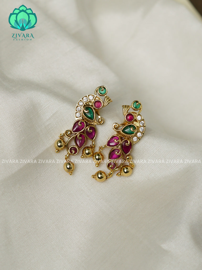 Real kemp peacock studs  TRADITIONAL PREMIUM MATTE  polish STUDS- latest jewellery collection- zivara fashion