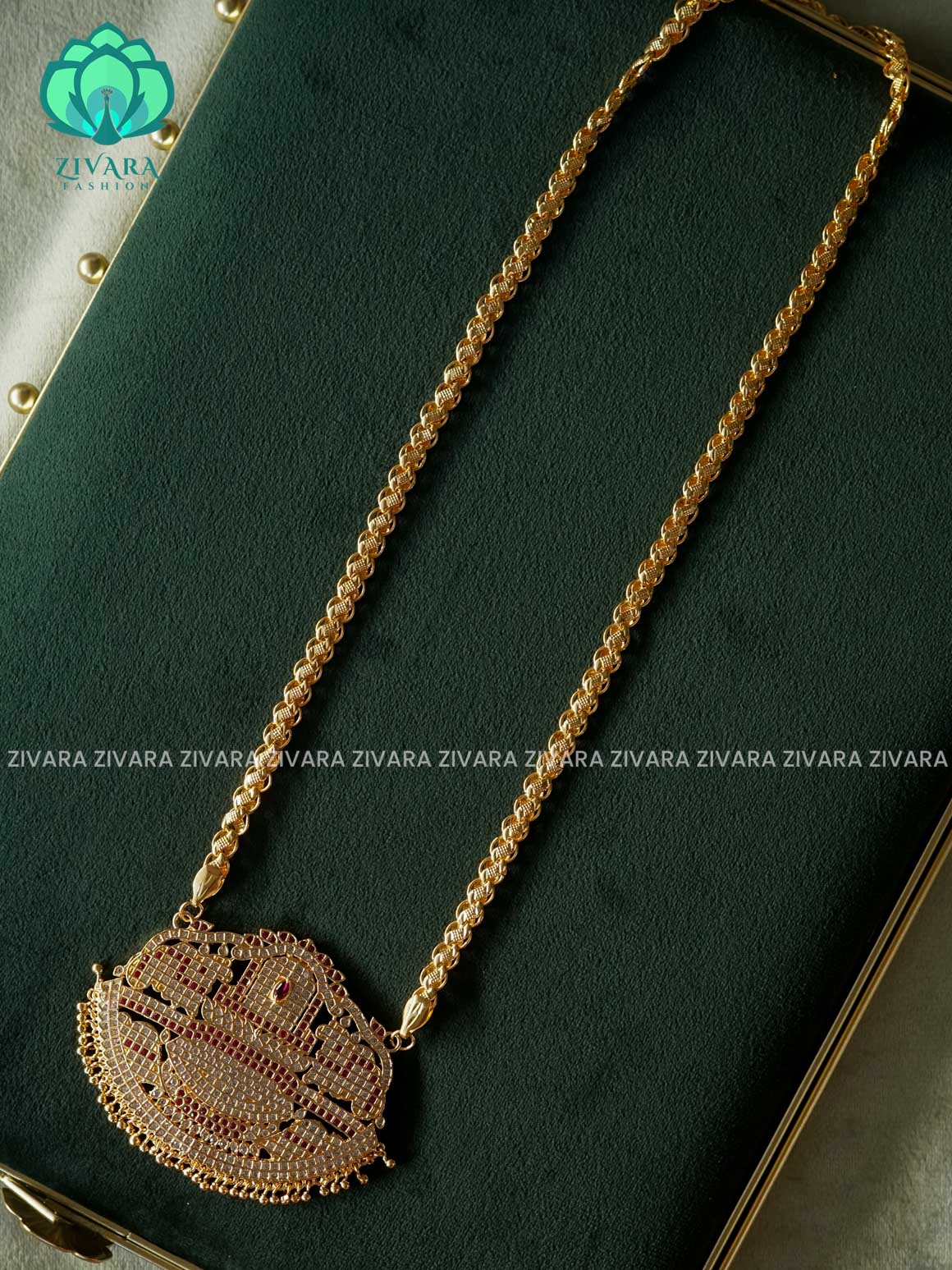AMBIGAI-24" MICROGOLD POLISH IMPON DOLLAR  with premium gold polish CHAIN -Traditional south indian premium neckwear without earrings- Zivara Fashion- latest jewellery design
