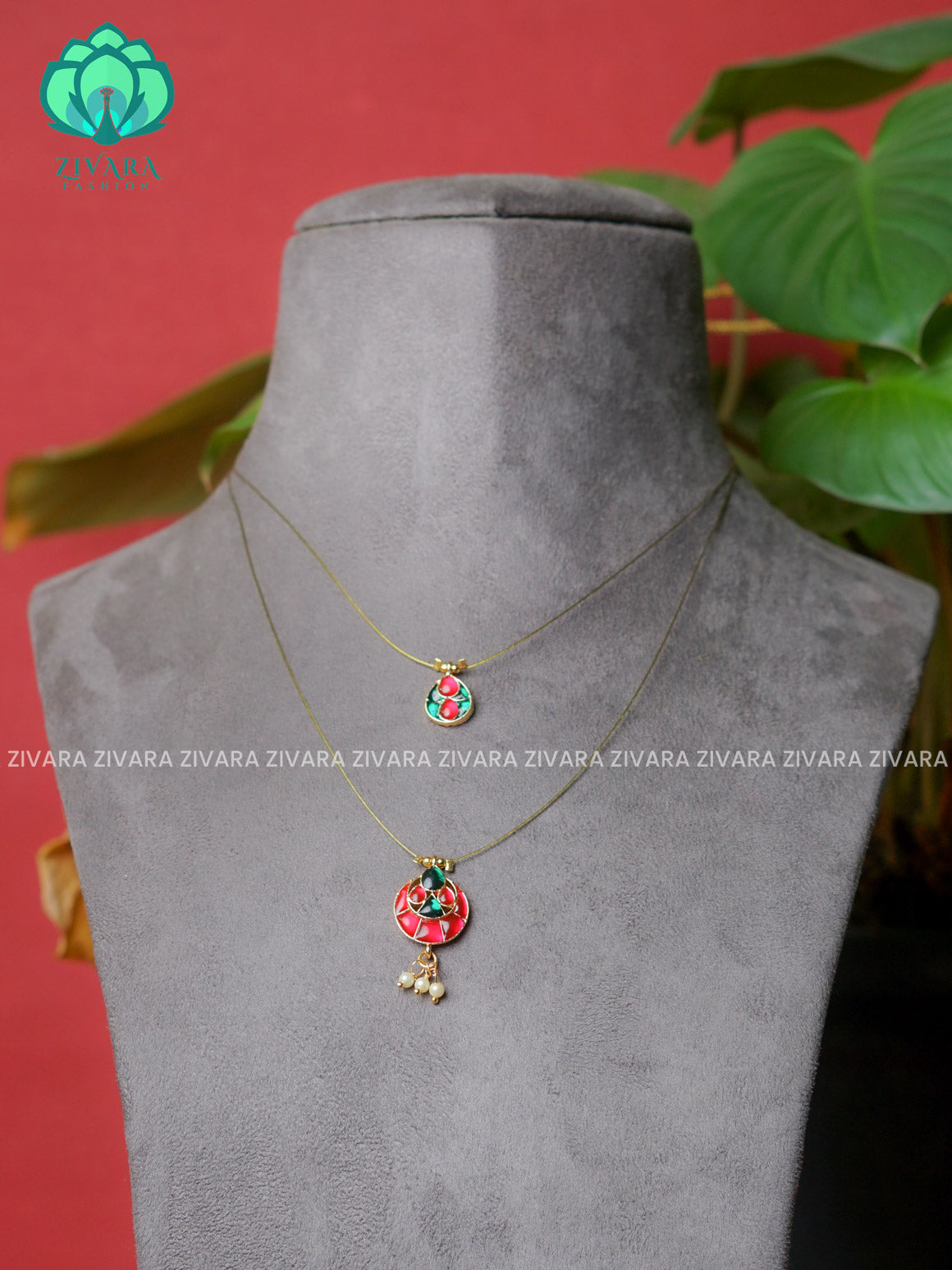 PINK - TAMARA- STEP TEAR  INVISIBLE MINIMAL ELEGANT HANDMADE NECKLACE WITH BRILLIANT FINISH MOTIFS- ZIVARA FASHION (Copy)