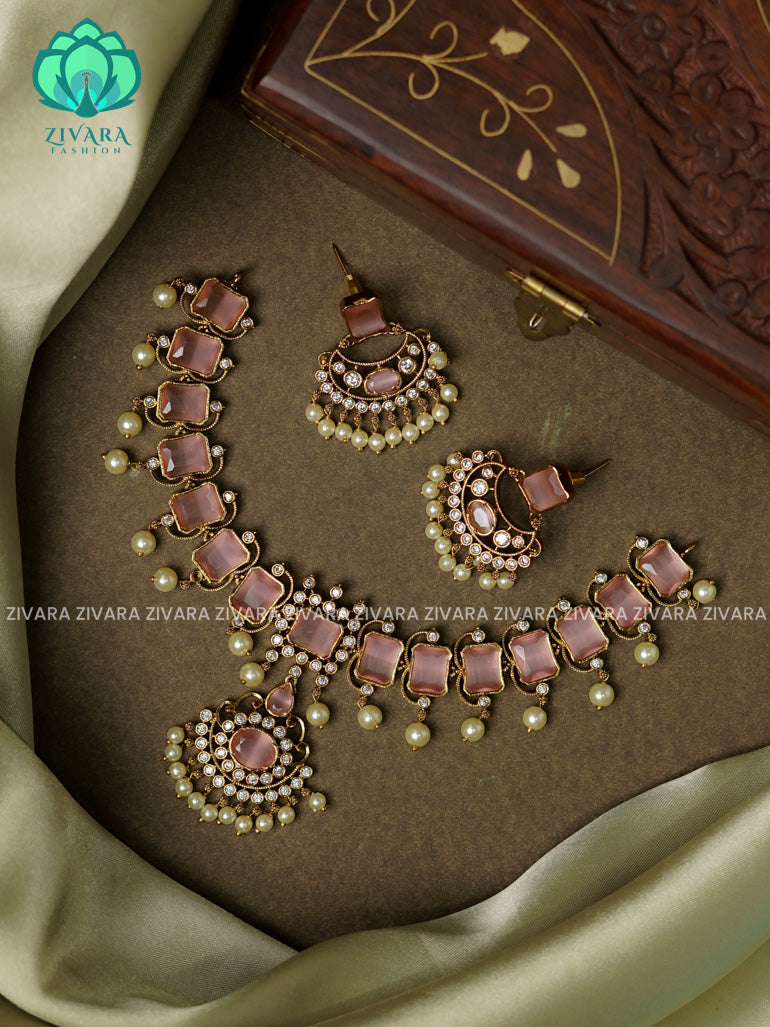 PASTEL PINK BOX MOTIF  -TRADITIONAL CHOKER COLLECTION WITH EARRINGS- LATEST JEWELLERY COLLECTION