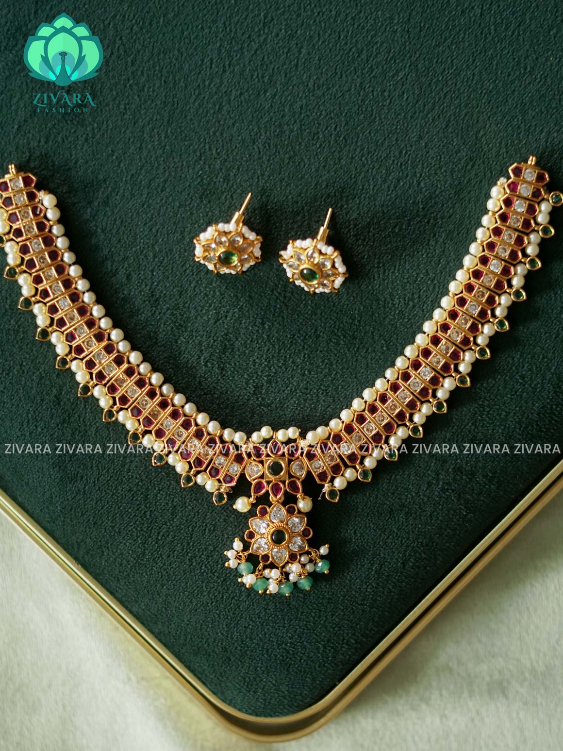 Real kemp  bridal choker- CZ matte finish- Zivara Fashion
