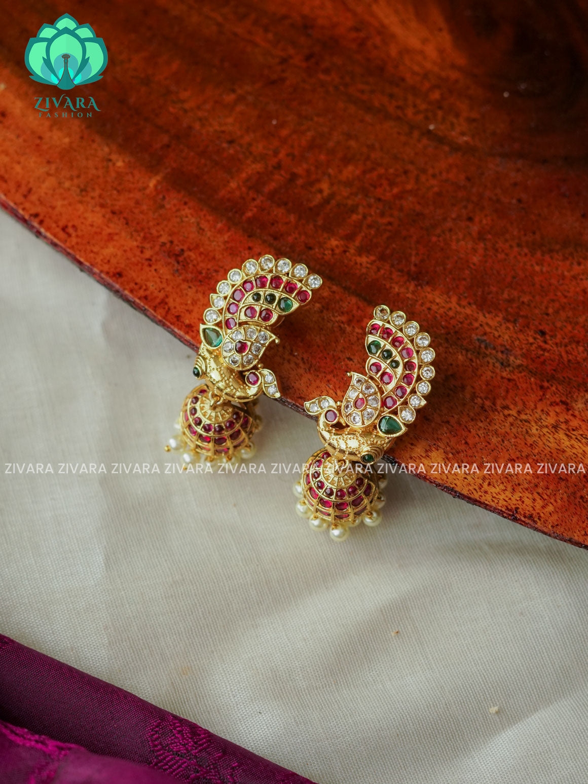 PEACOCK RUBY GREEN - TRADITIONAL PREMIUM MATTE  polish JHUMKA- latest jewellery collection- zivara fashion