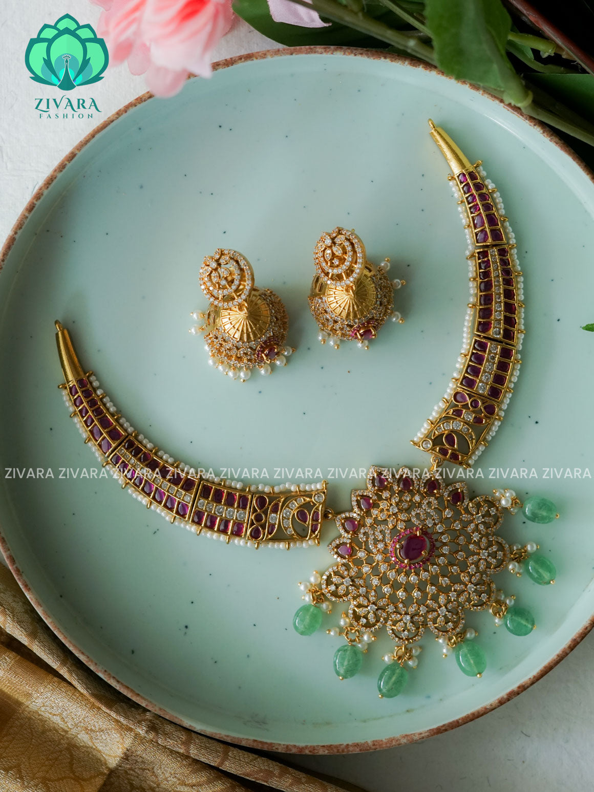 BRIDAL HASLI  -Traditional south indian premium neckwear with earrings- Zivara Fashion- latest jewellery design