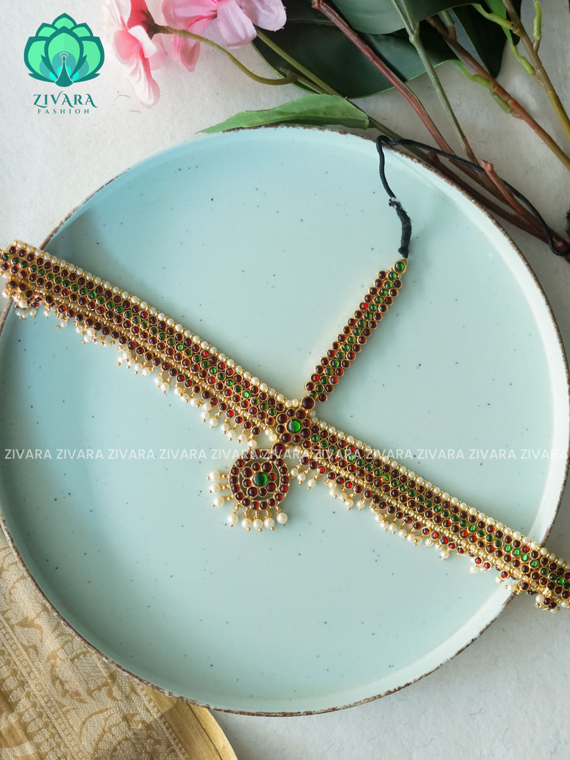 RED AND GREEN-DOUBLE SIDE -TRADITIONAL KEMP CHUTTI/TIKKA  - latest kemp dance jewellery collection