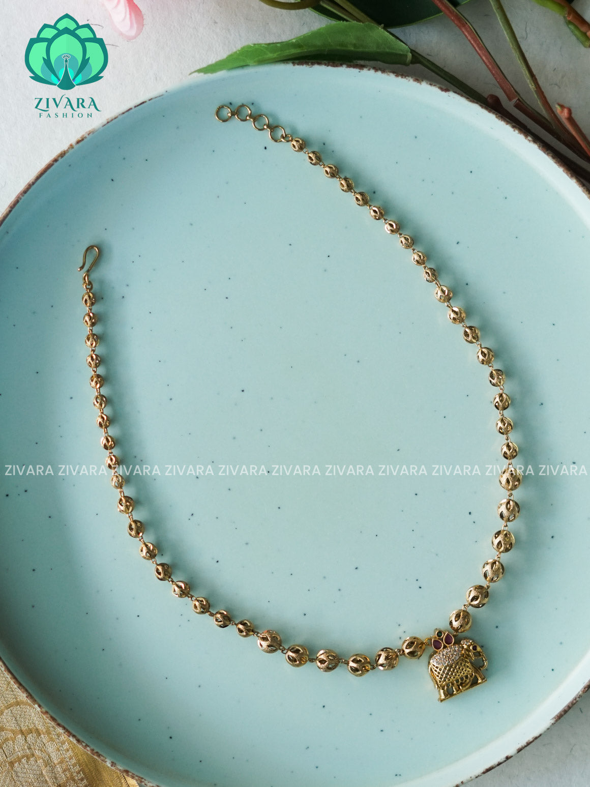 ELEPHANT BALL CHAIN MIDCHEST  - Traditional PREMIUM MATTE polish MIDCHEST haaram/neckwear without earrings- Zivara Fashion