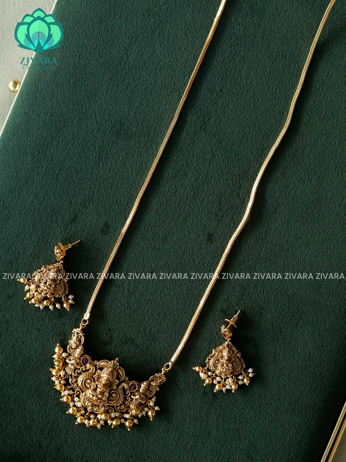 VINTAGE TEMPLE PENDANT WITH CHAIN - Traditional NORMAL MATTE polish MIDCHEST neckwear with earrings- Zivara Fashion