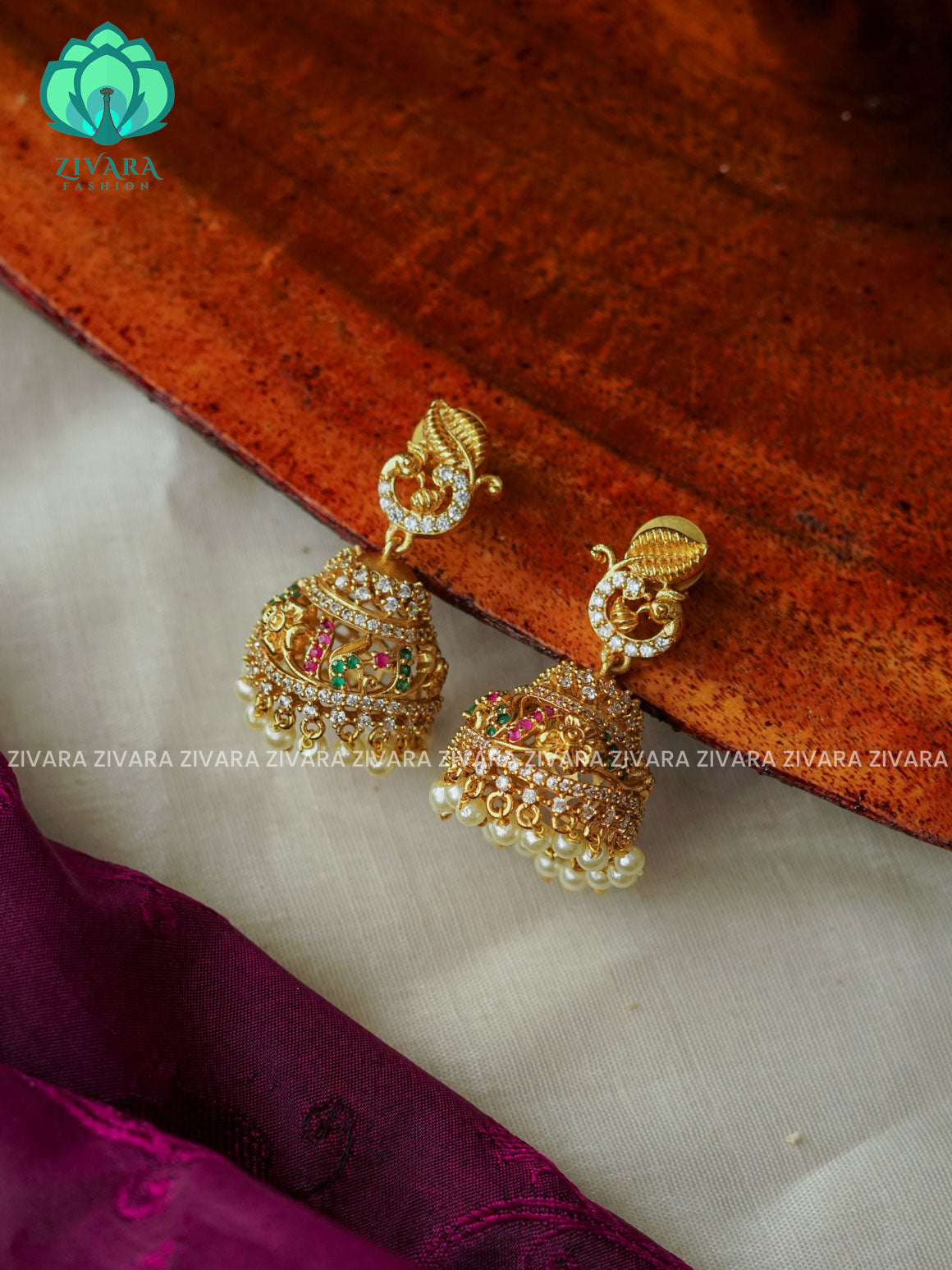 Medium size-  AD bridal - TRADITIONAL PREMIUM MATTE  polish JHUMKA- latest jewellery collection- zivara fashion