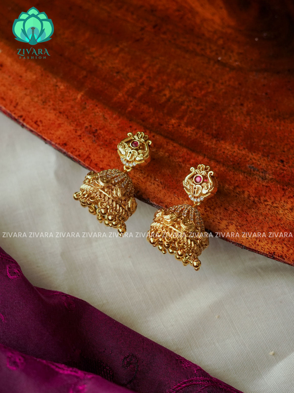 GOLD LOOK ALIKE BRIDAL TEMPLE TRADITIONAL PREMIUM MATTE  polish JHUMKA- latest jewellery collection- zivara fashion