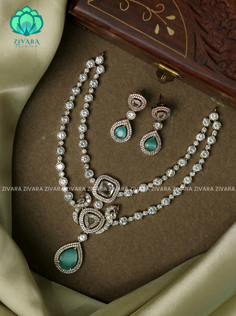 PASTEL Green - Royal step Peacock - Ultra premium victoria finish dark polish trending neckwear collection- bridal collection- Zivara Fashion