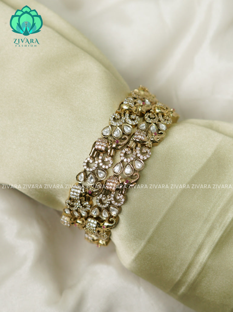 2 PIECE ELEPHANT designer  -Premium victoria FINISH bangles- latest jewellery collection- Zivara Fashion