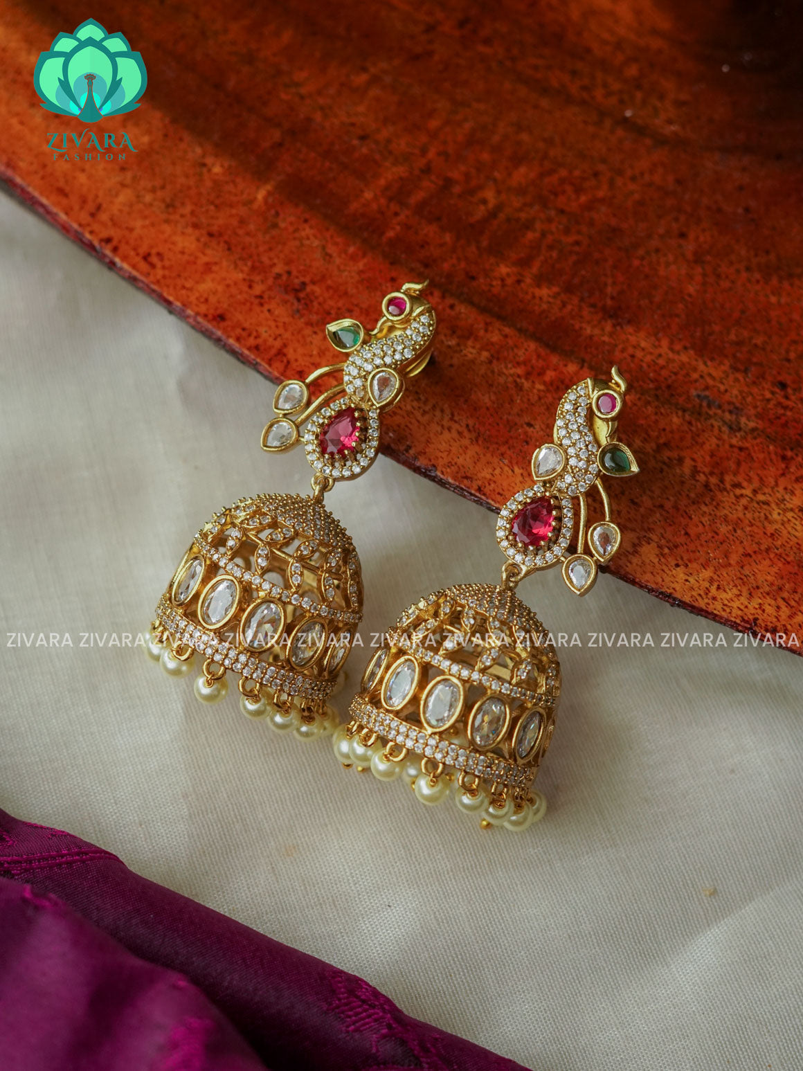 LONG PEACOCK AND Flower - TRADITIONAL PREMIUM MATTE  polish JHUMKA- latest jewellery collection- zivara fashion