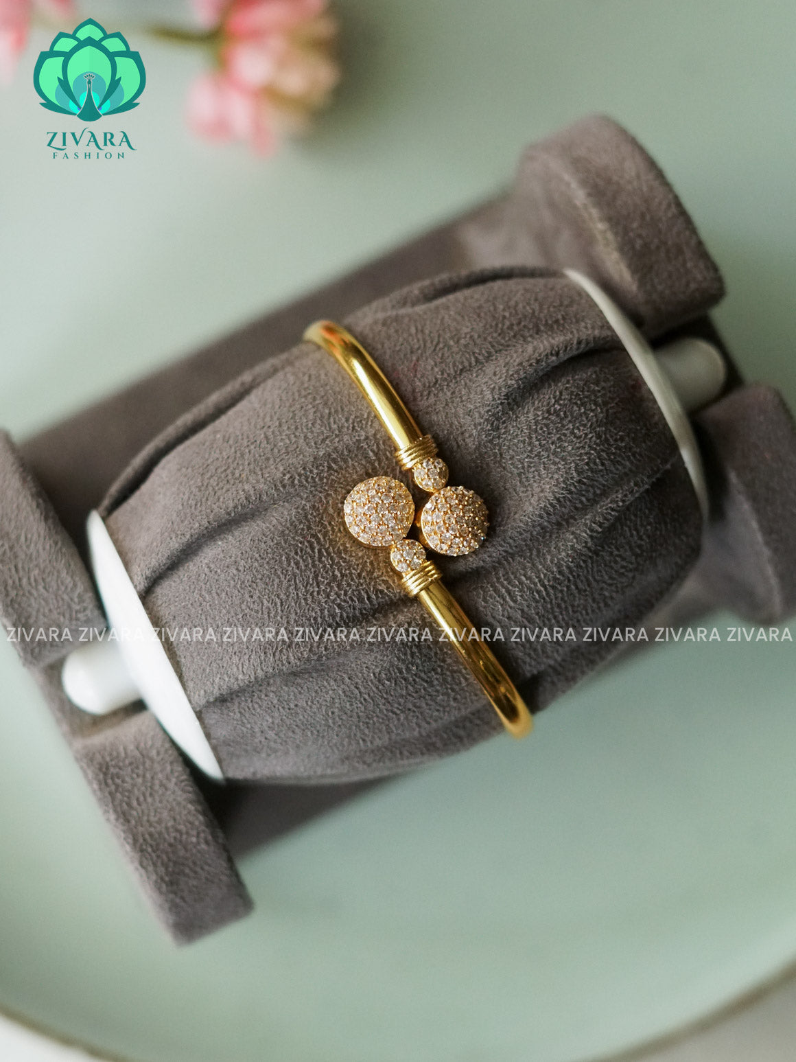 1 piece free size WHITE ROUND  KADA -Premium gold finish kada bangle- latest jewellery collection- Zivara Fashion