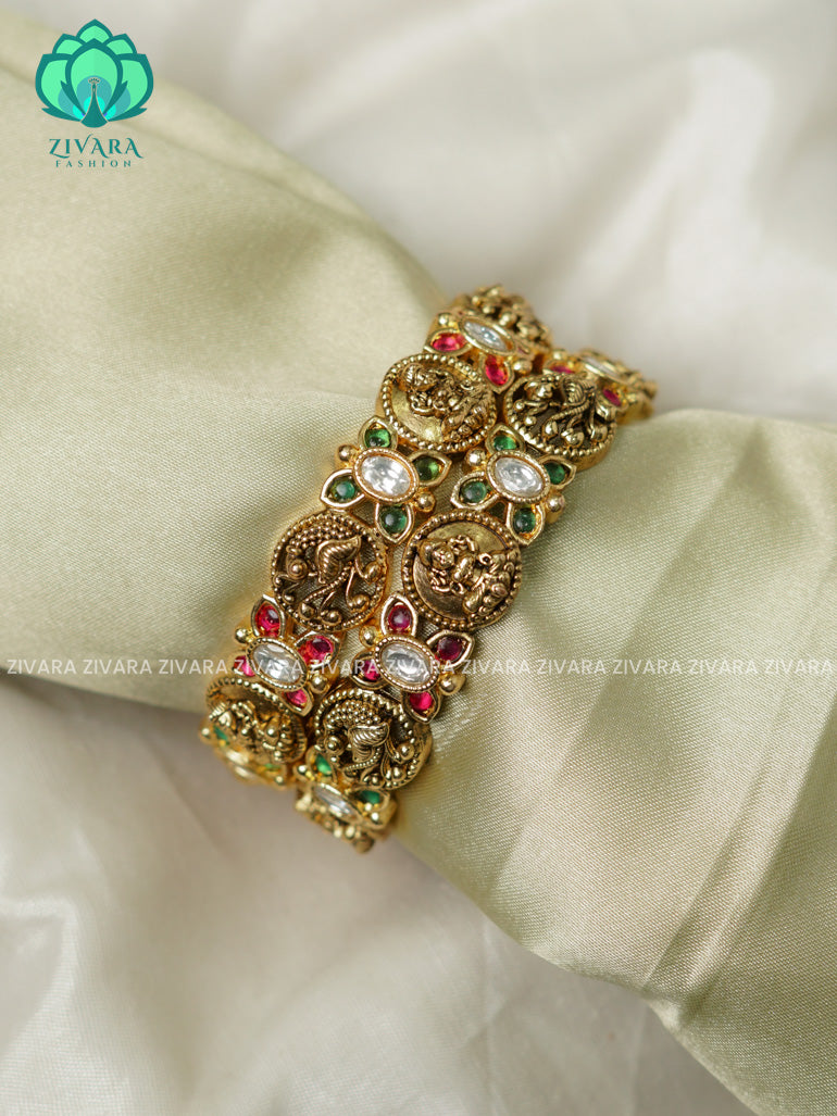 2 PIECE TEMPLE COIN   -Premium GOLD FINISH bangles- latest jewellery collection- Zivara Fashion