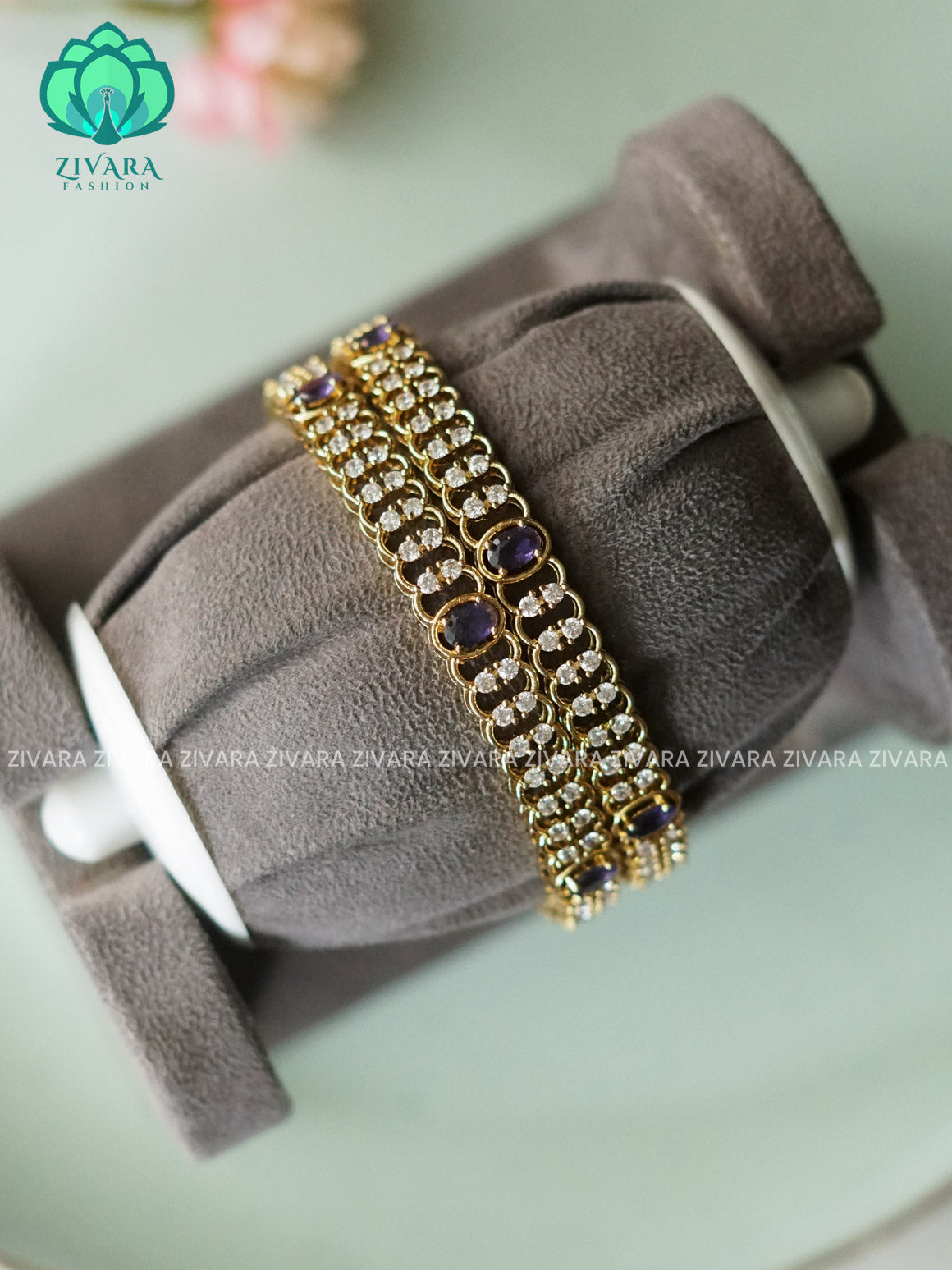 Purple 2 piece VICTORIA polish designer bangles with cz stones-latest bangles collection