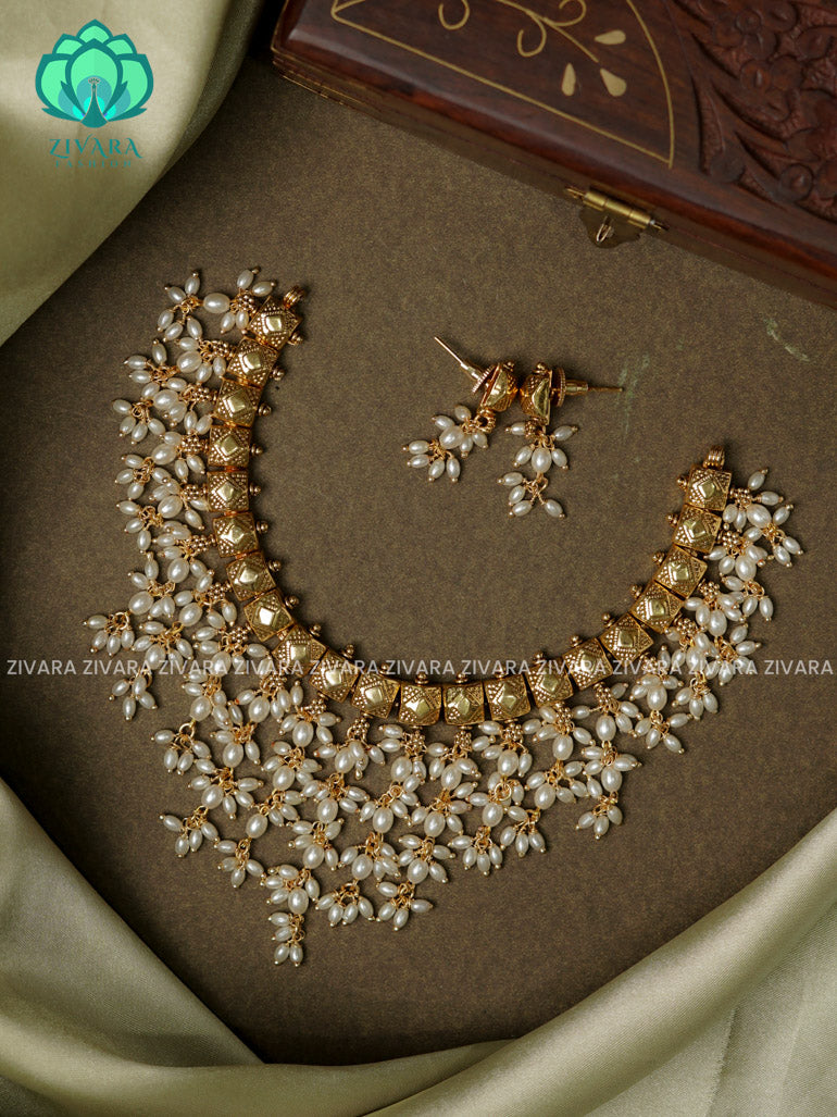 HOTSELLING PEARL GUTTAPUSALU NECKWEAR -Traditional south indian premium neckwear with earrings- Zivara Fashion- latest jewellery design.