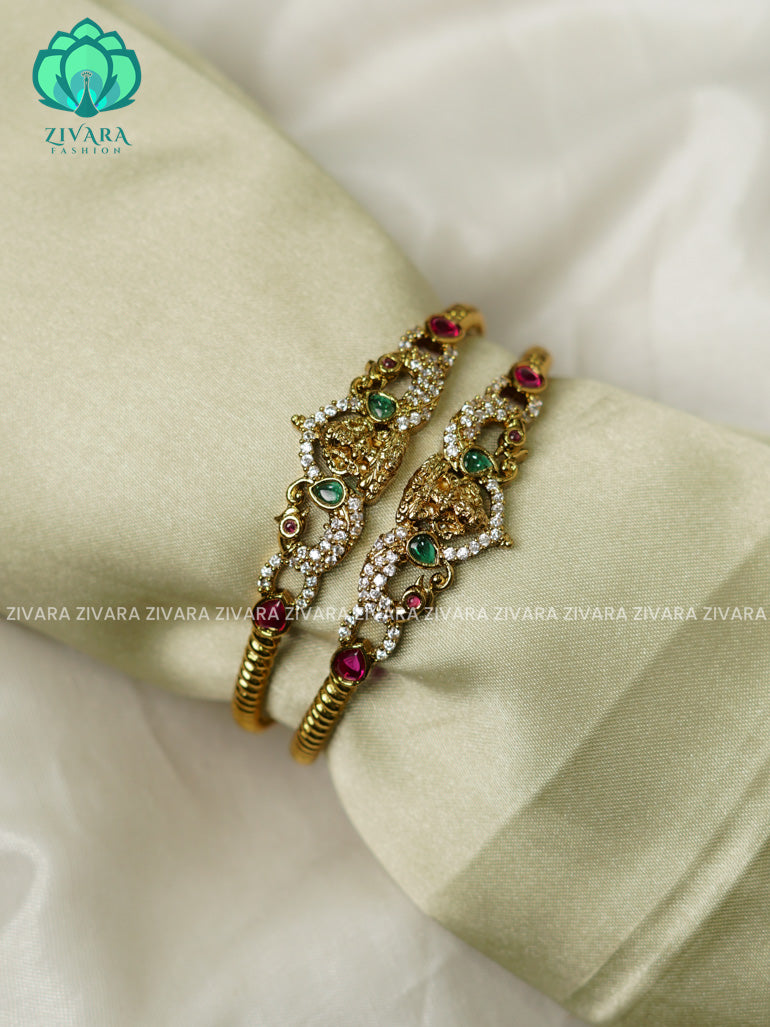 2 piece CZ matte VICTORIA polish designer bangles with cz stones-latest bangles collection