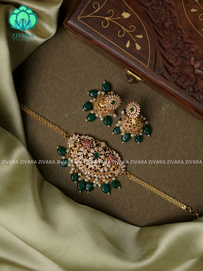 GREEN BEADS  -TRADITIONAL CHOKER COLLECTION WITH EARRINGS- LATEST JEWELLERY COLLECTION