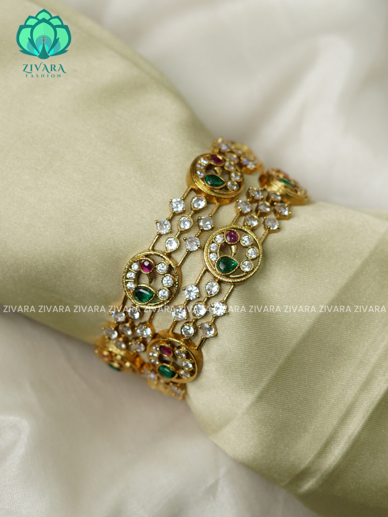 2 PIECE designer PEACOCK   -Premium GOLD FINISH bangles- latest jewellery collection- Zivara Fashion