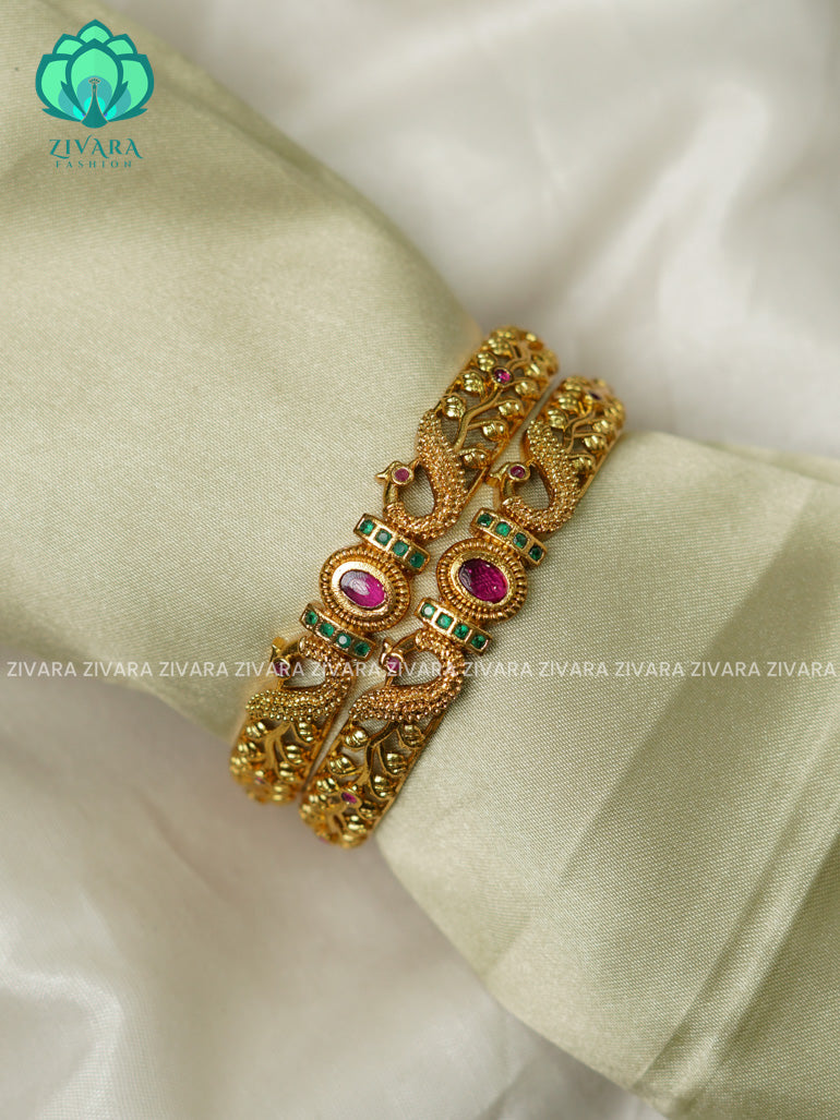 2 piece CZ matte polish designer bangles with cz stones-latest bangles collection