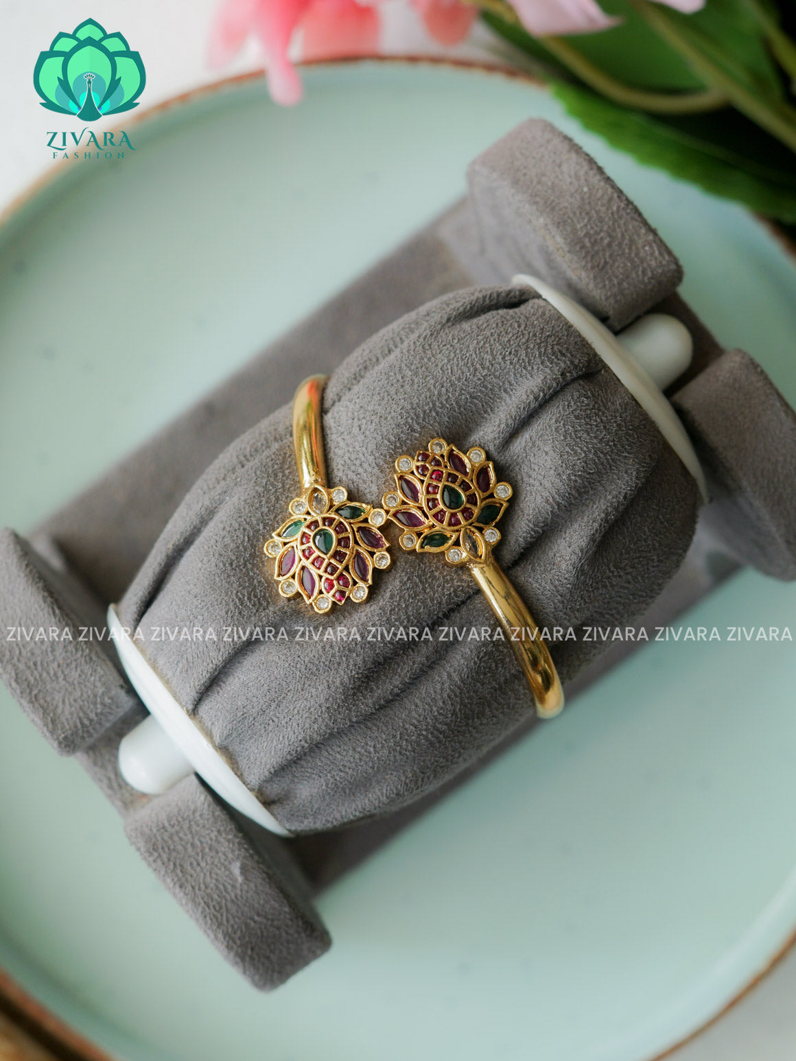 1 piece free size LOTUS KADA -Premium gold FINISH kada bangle- latest jewellery collection- Zivara Fashion