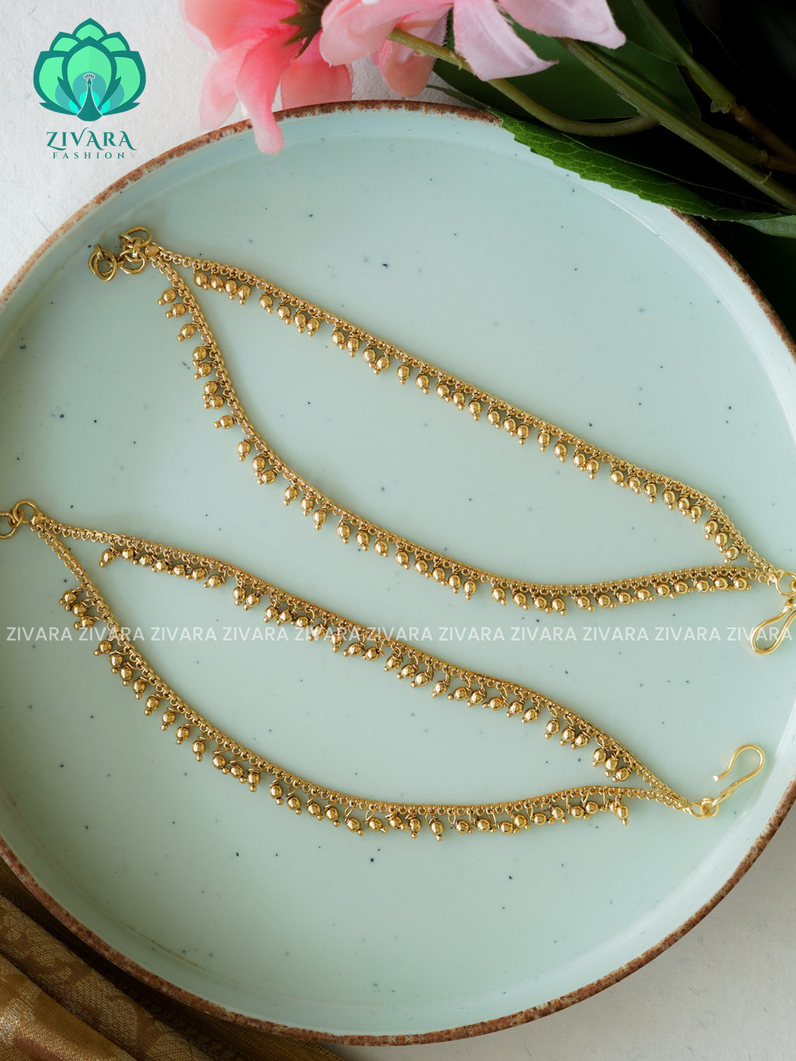 Two  layer GOLD pearl premium finish bridal earchain maatal- south indian kemp bridal accessory