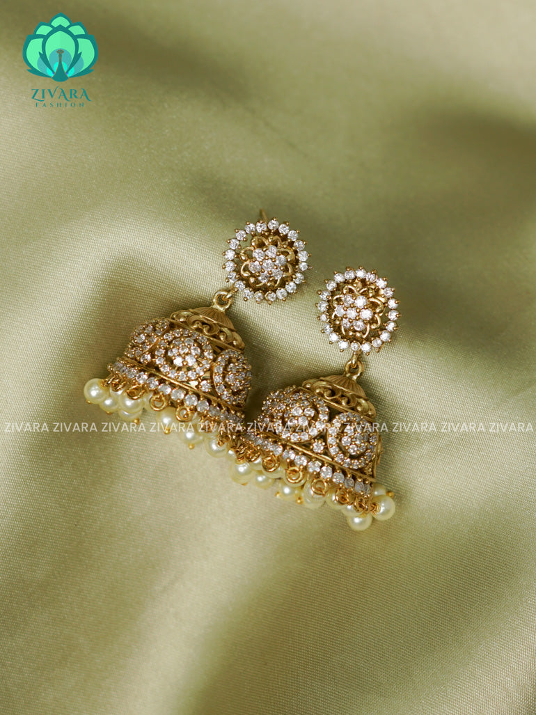 WHITE - BRIDAL AD JHUMKA  TRADITIONAL PREMIUM MATTE  polish JHUMKA- latest jewellery collection- zivara fashion