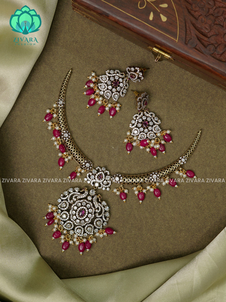 RUBY - HASLI -Traditional VICTORIA indian premium neckwear with earrings- Zivara Fashion- latest jewellery design