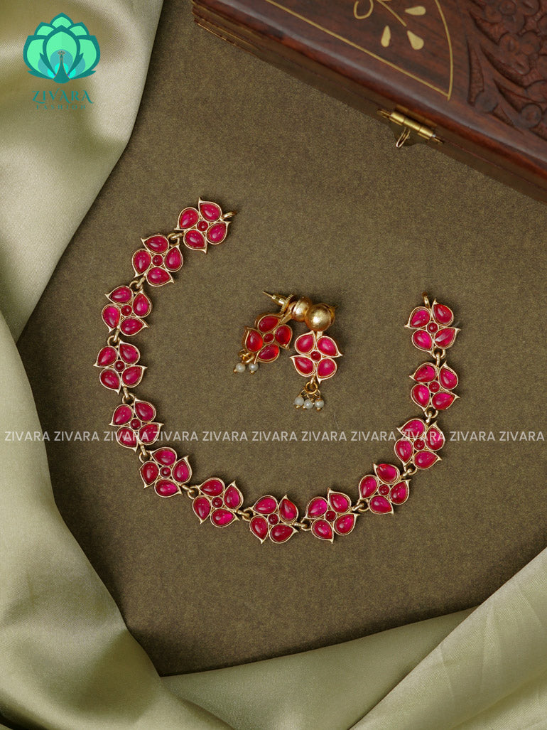 PEARL AND RUBY - DOUBLE SIDE -Traditional south indian NORMAL MATTE neckwear with earrings- Zivara Fashion- latest jewellery design.
