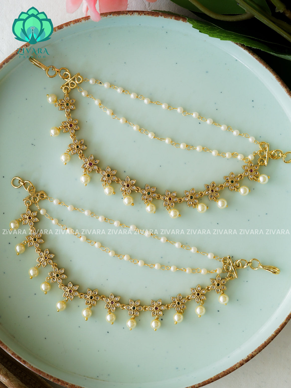 3 layer MATTE FINISH  earchains/maatals- bridal accessory- zivara fashion-latest jewellery collection