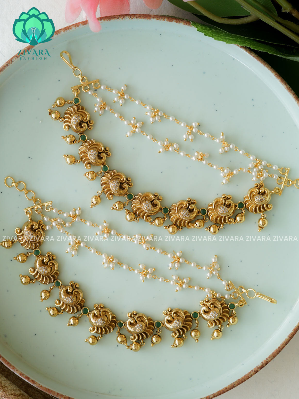 3 layer MATTE FINISH  earchains/maatals- bridal accessory- zivara fashion-latest jewellery collection