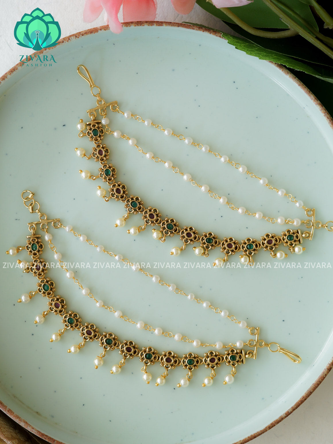 3 layer MATTE FINISH  earchains/maatals- bridal accessory- zivara fashion-latest jewellery collection