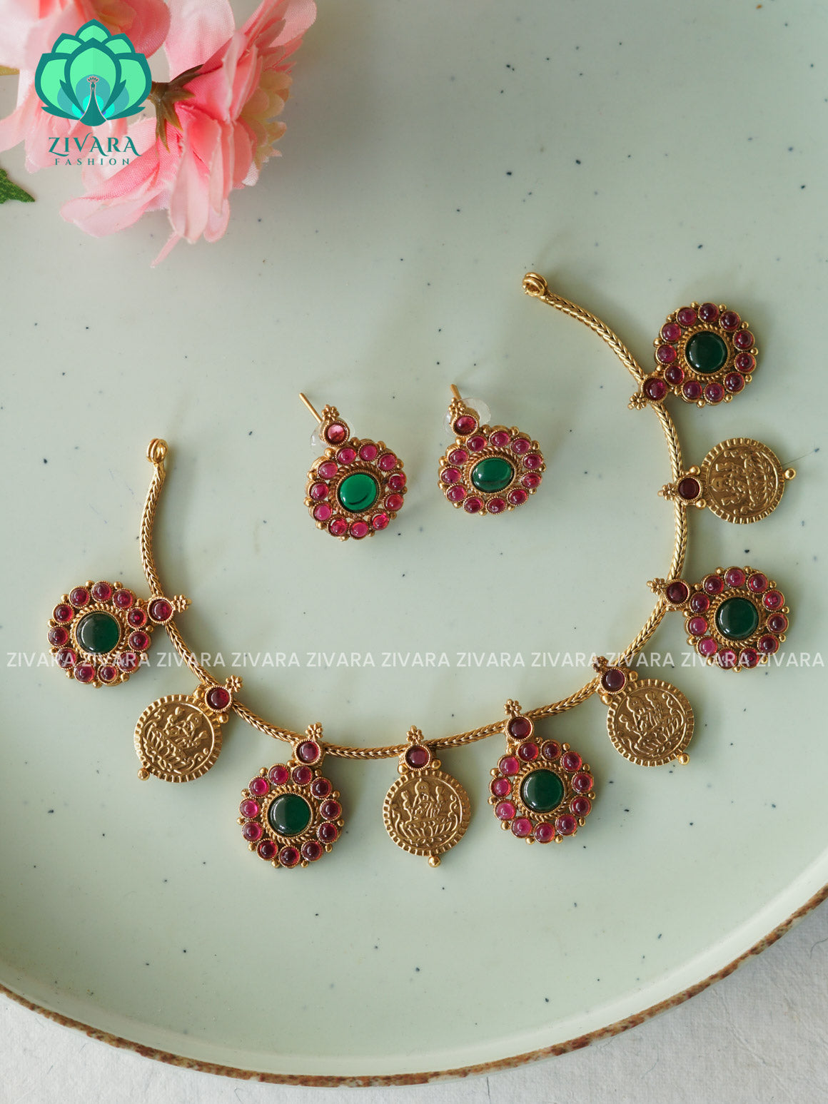 COIN - Normal matte NECKWEAR  with earrings-latest south indian jewellery
