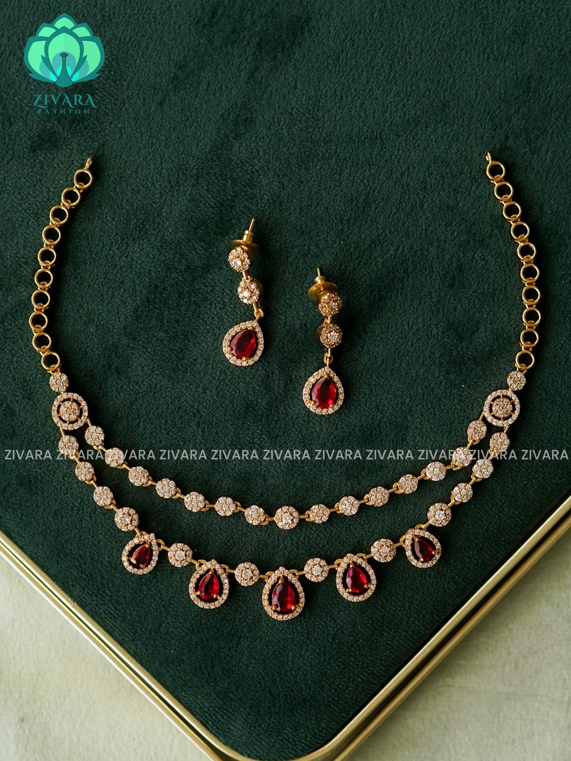 RUBY 2 STEP TEAR - stylish and minimal elegant neckwear with earrings- Zivara Fashion