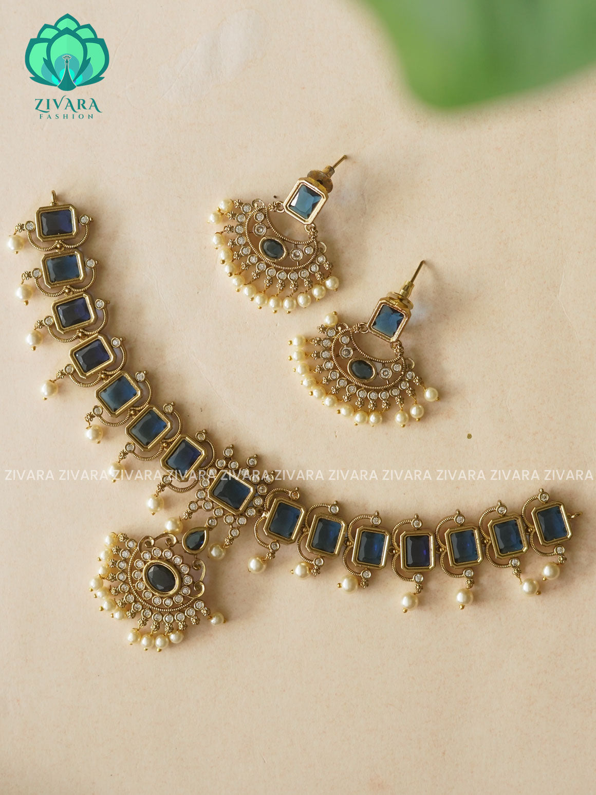 BLUE BOX MOTIF - TRADITIONAL CHOKER COLLECTION WITH EARRINGS- LATEST JEWELLERY COLLECTION