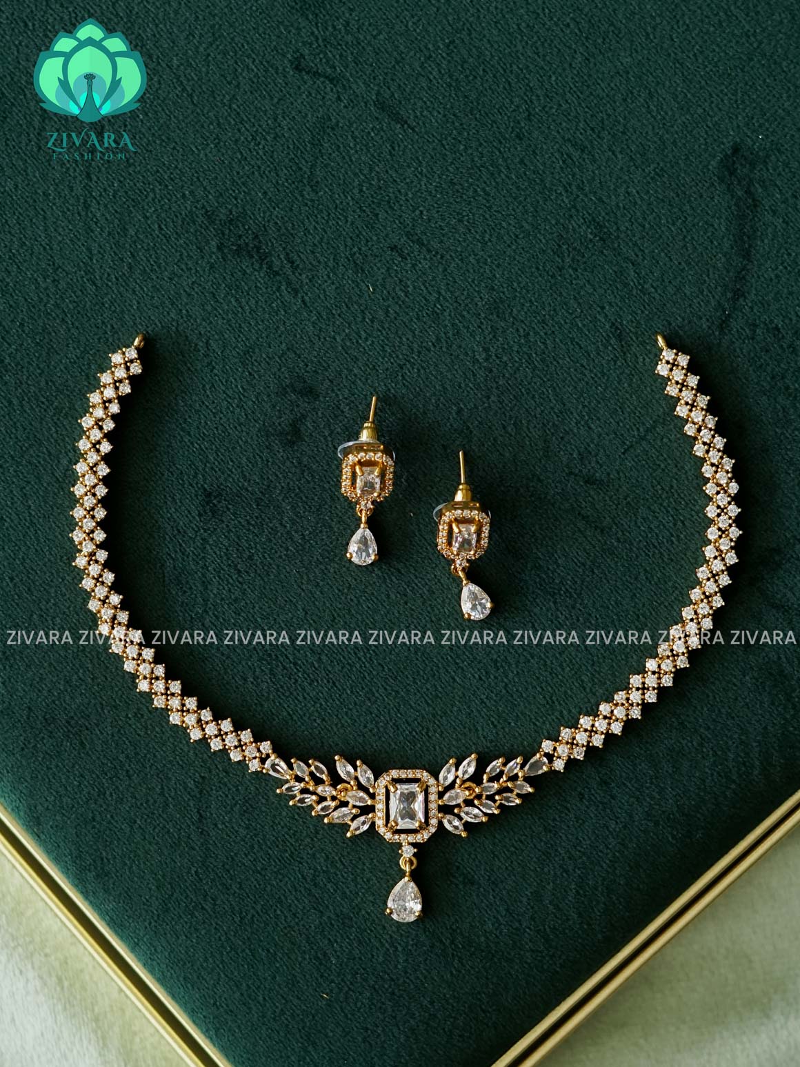 WHITE HOTSELLING TEAR DROP - PREMIUM SUBTLE GOLD FINISH  stylish and minimal elegant neckwear with earrings- Zivara Fashion