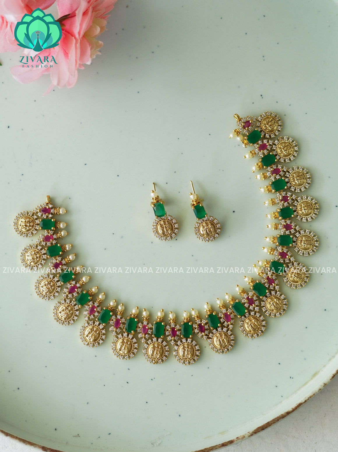 RAMPARIVAR-  STONE CHAIN WITH EARRINGS -Traditional south indian premium neckwear with earrings- Zivara Fashion- latest jewellery design