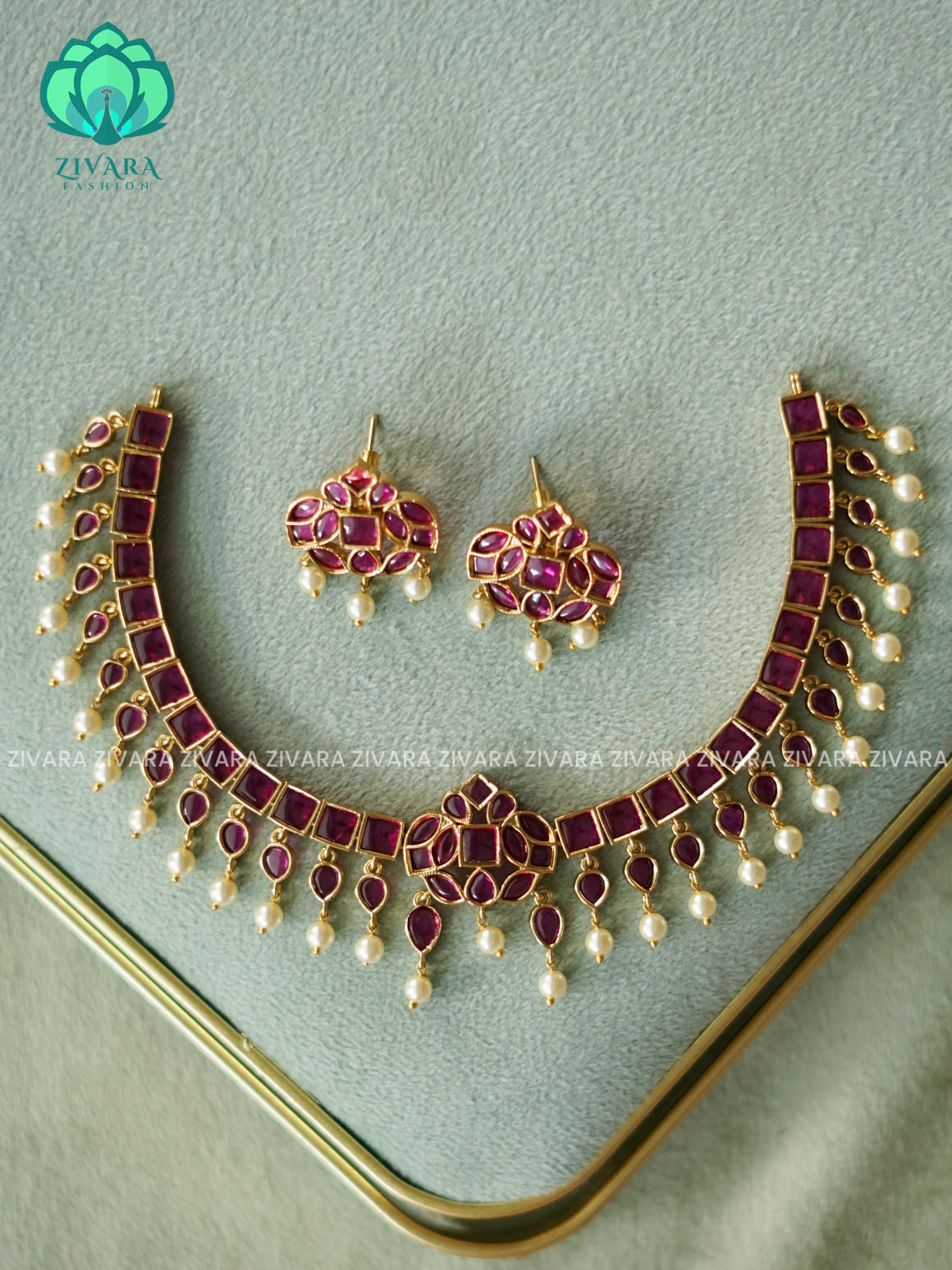 REAL KEMP RUBY  - Traditional south indian premium neckwear with earrings- Zivara Fashion- latest jewellery design